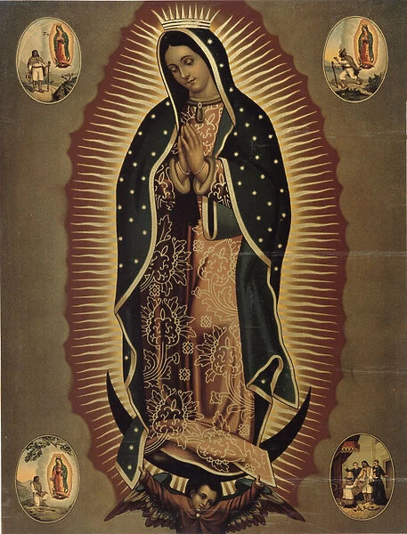 Representation of the Virgin of Guadalupe, patron saint of Mexico Print of the 20th century. Dim. 51x39 cm Musee de la Vallee, Barcelonnette (Alpes de Haute provence)