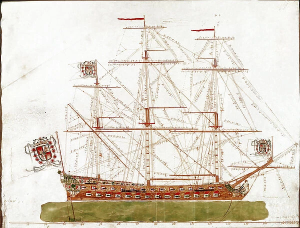 Representation of a warship of the 17th century (Watercolour, 1885)