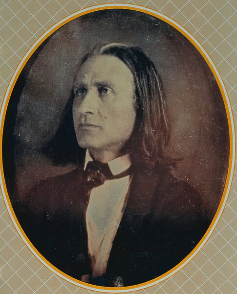 Reproduction of a daguerrotype of Franz Liszt (1811-86) taken c. 1856 (colour litho)