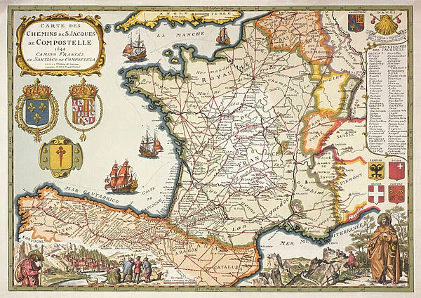 Reproduction of Map of Routes of St. James of Compostel, originally engraved by D