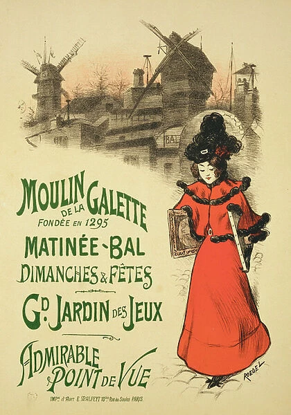 Reproduction of a poster advertising the Moulin de la Galette matinee ball