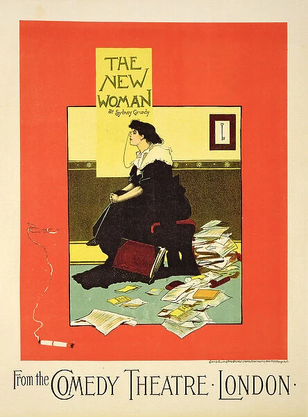 Reproduction of a poster advertising The New Woman by Sydney Grundy