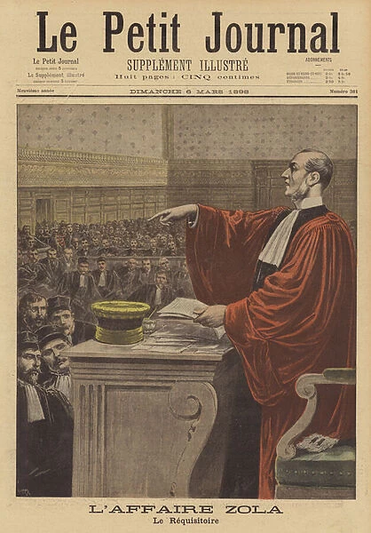 The requisitoire against the writer Emile Zola, (Dreyfus Affair), 6 March 1898 (lithograph)