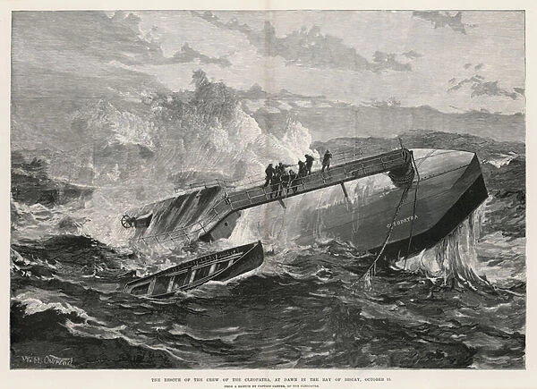 The rescue of the crew of the Cleopatra, at dawn in the Bay of Biscay (engraving)