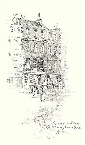 Residence of Thomas Davies, London, where Dr Johnson and James Boswell first met (litho)