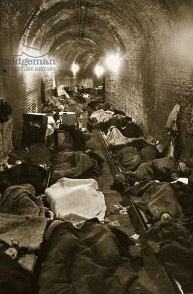 Residents of Le Havre seek refuge in the train tunnels, September 1940 (b  /  w photo)