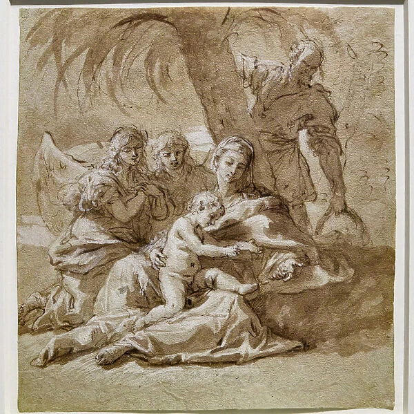Rest during the Flight into Egypt, 1706-25 (pens, inks, w  /  c, red & black pencils on white paper)