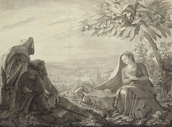 Rest on the Flight into Egypt, 1805 (pen and ink and wash on paper)