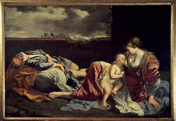 The Rest of the Holy Family During the Flight to Egypt Painting by Orazio Gentileschi