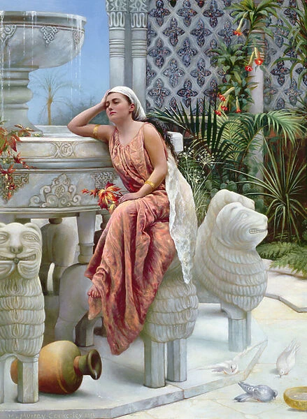 A Restful Moment by the Lion Fountain at the Alhambra, Spain, 1894 (oil on panel)