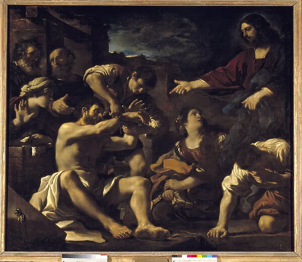 The resurrection of Lazarus. Painting by Giovanni Francesco Barbieri Guerchin dit Il