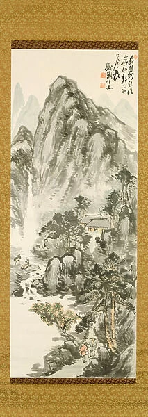 Retreat in the mountains (colour woodblock print)