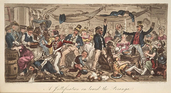 The Retturn to Port, from The English Spy, pub. 1824 (hand coloured engraving)