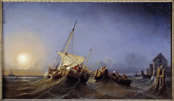 The return of fishermen to the setting sun Painting by Eugene Lepoittevin (1806-1870