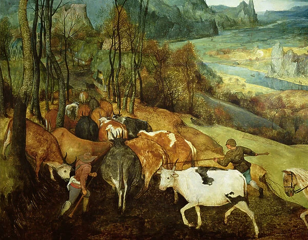 The Return of the Herd (Autumn) 1565 (oil on panel) (detail of 186444 and 556)