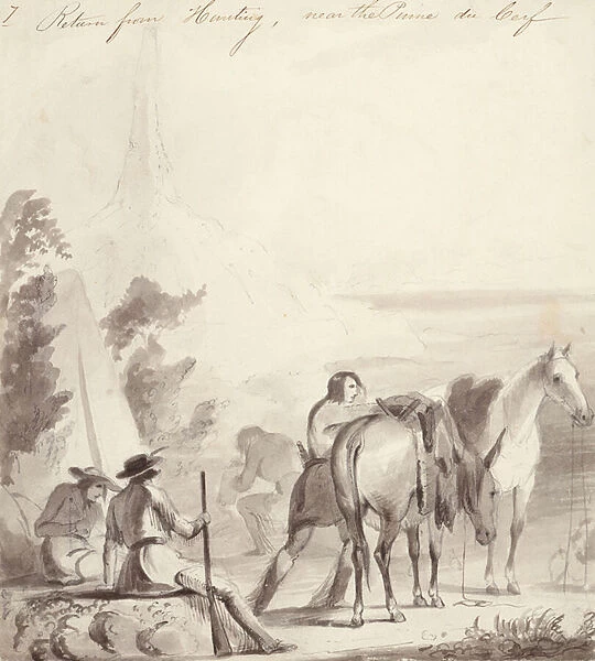 Return from Hunting, c. 1837 (oil on paper board)