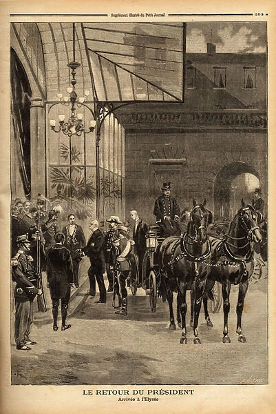 The return of the President of the Republic Felix Faure (1841-1899) to the Elysee Palace, after his trip to Russia, where the alliance with Tsar Nicholas II (1868-1918) was concluded. Engraving in 'Le petit journal'12  /  09  /  1897