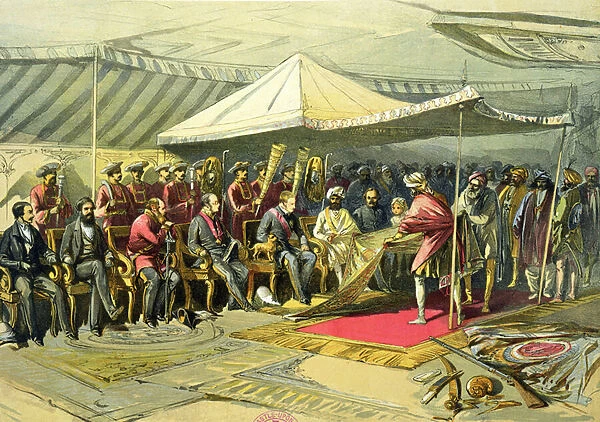 The Return Visit of the Viceroy to the Maharajah of Cashmere, 1863 (chromolitho)
