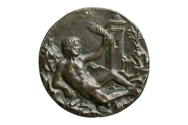 Reverse of the Mehmed II medal, depicting a reclining male nude on a rocky plane, c. 1460-70 (bronze)