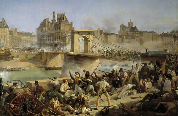 Revolution of 1830, day of July: attack on the hotel de Ville de Paris and fight on the bridge of Arcole, July 28 1830 (oil on canvas)