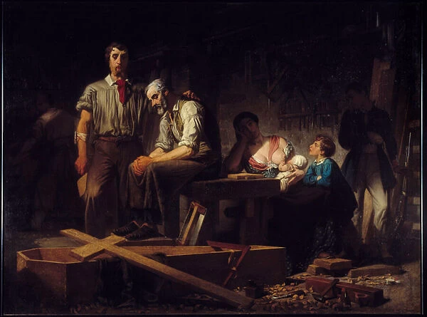 Revolution of 1848: 'First work after the insurrection in February 1848'Sorrow of the families of the victims who died on the days of February 1848. Painting by Pierre Eugene Lacoste (1818-1908) 1850 Sun