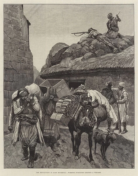 The Revolution in East Roumelia, Turkish Fugitives leaving a Village (engraving)