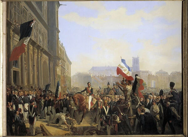 Revolution of July 1830: Louis Philippe, Duke of Orleans (who became King of France Louis Philippe 1er) (1773-1850), lieutenant general of the Kingdom arrived at the City Hall of Paris, July 31