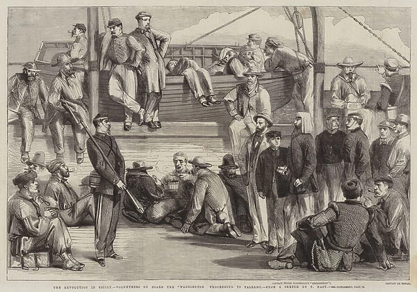 The Revolution in Sicily, Volunteers on Board the Washington proceeding to Palermo (engraving)