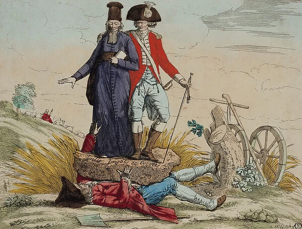 Revolutionary cartoon about Tithes, Taxes and Graft (coloured engraving)