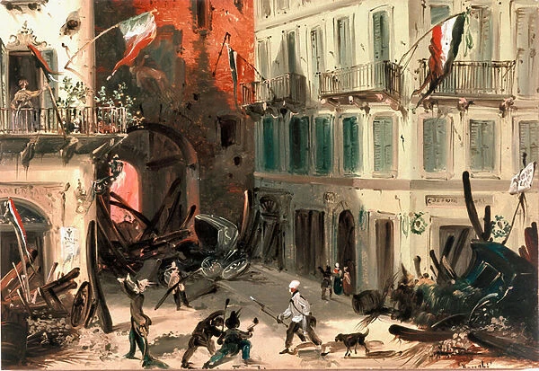 Revolutions of 1848, Five Days of Milan: barricades near Pusterla Beatrice gate on March