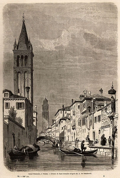 The Rezonico Canal, drawing by Karl Girardet (1813-1871)