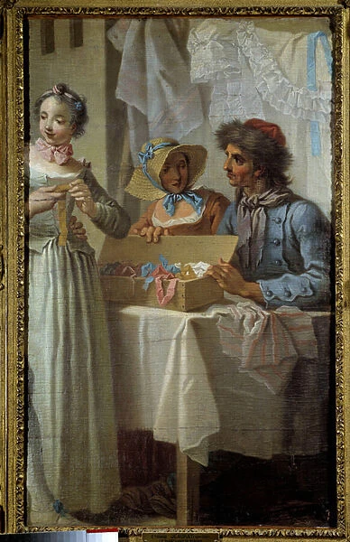 The ribbons dealer Painting by Etienne Jeaurat (1699-1789) 18th century. Dim