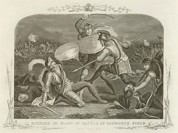 Richard III slain in battle at Bosworth Field (engraving)