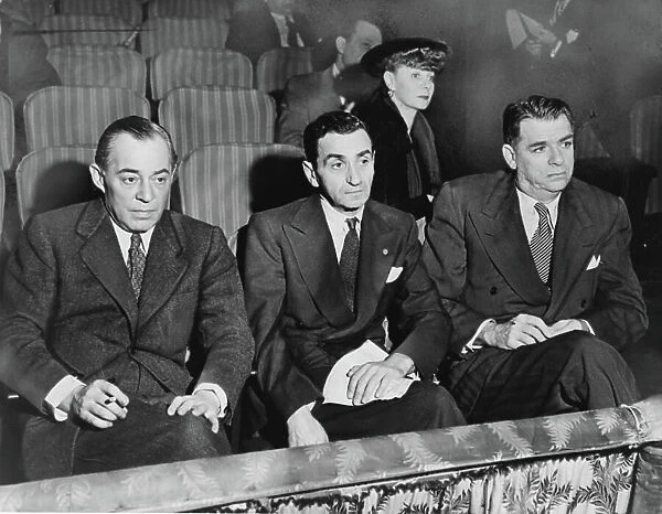 Richard Rodgers, Irving Berlin and Oscar Hammerstein II with Helen Tamiris watching auditions auditioned at the St. James Theatre, New York, 1948 (b / w photo)