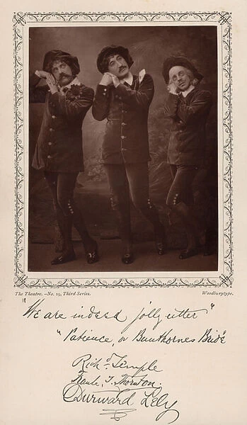 Richard Temple, Durward Lely and Frank Thornton in the original production of Gilbert and Sullivans opera Patience at the Opera Comique, London, 1881 (b  /  w photo)
