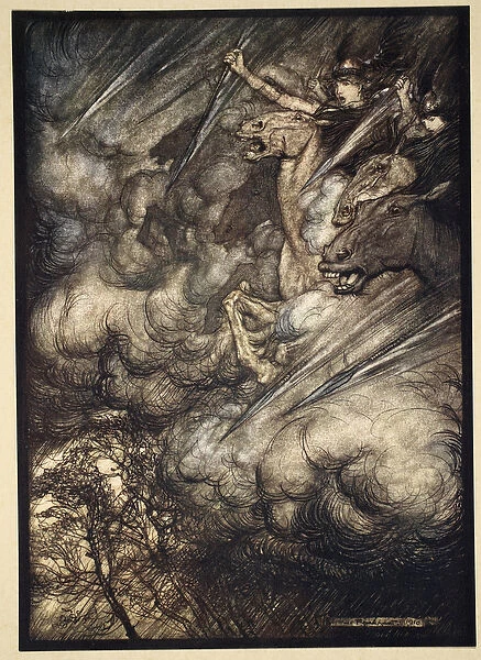 The ride of the Valkyries, illustration from The Rhinegold and the Valkyrie