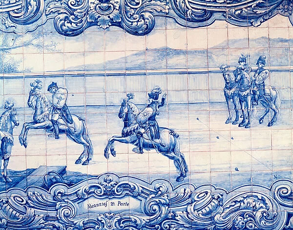Rider practicing the game of Alcancias in Portugal (azulejos)