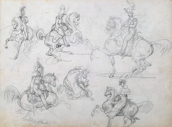 Riders on prancing horses (pencil)