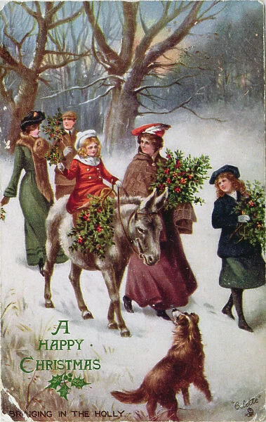 Riding the Donkey through the Snow, Christmas card (colour litho)