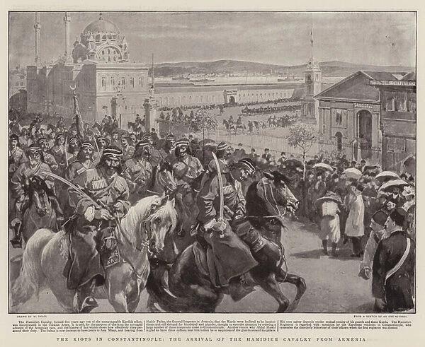 The Riots in Constantinople, the Arrival of the Hamidieh Cavalry from Armenia (litho)