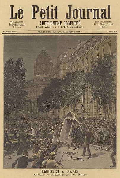 Riots in Paris (colour litho)