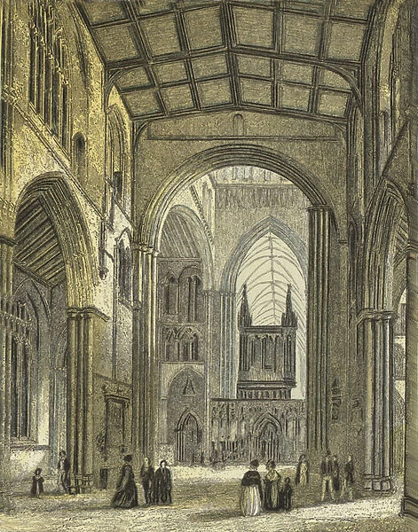 Ripon Cathedral, View of the Nave (coloured engraving)
