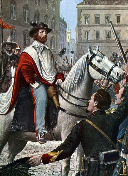 Risorgimento: Giuseppe Garibaldi Italian patriot (1807-1882) penetrate Rome in December 1848 or will be proclaimed the Roman republic'(Italian patriot Giuseppe Garibaldi entering in Rome with his army in December 1848)