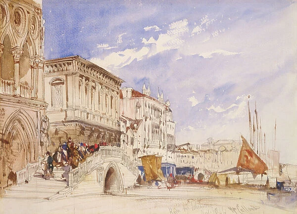Riva degli Schiavoni, Venice, 1846 (pencil & w  /  c on paper)