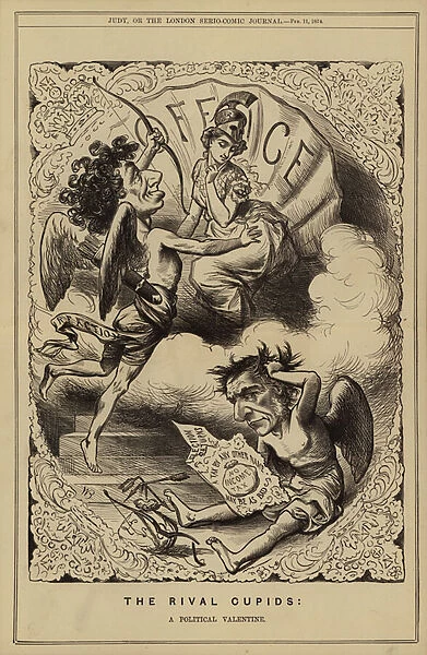 The Rival Cupids: a Political Valentine, satire on the 1874 British general election (engraving)