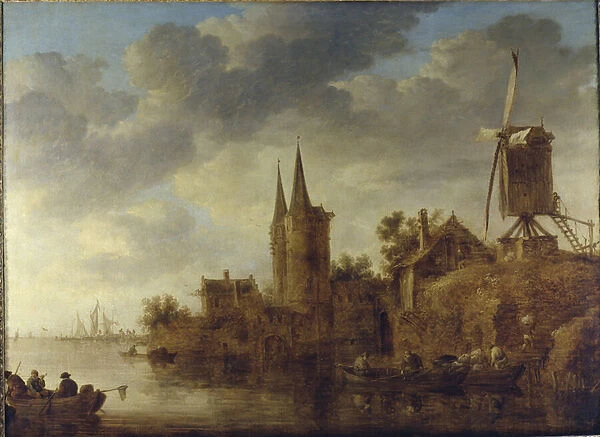 A river landscape with a capriccio of the Oostport, Delft, c. 1644 (oil on canvas)