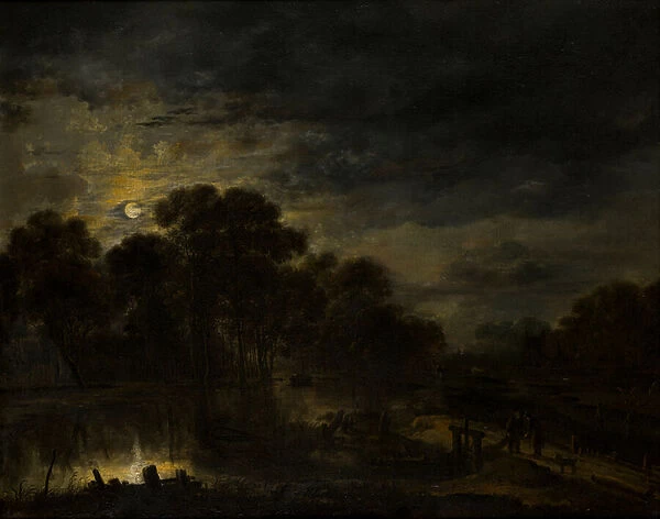 River landscape by Moonlight, c. 1623-77 (oil on canvas)