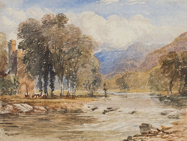 River landscape, probably Scotland (pencil & w  /  c on paper)