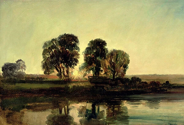River Landscape at Sunset (oil on board)