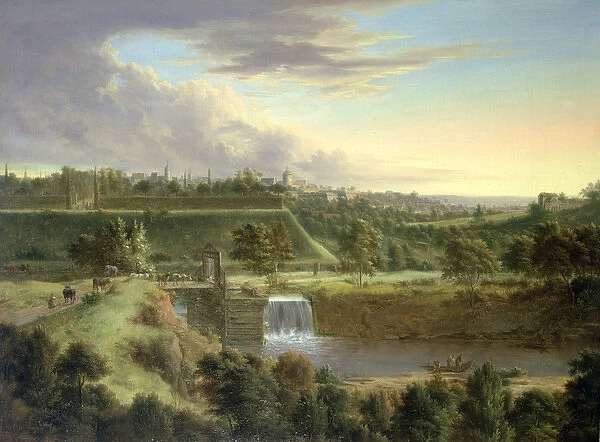 River Landscape by a Walled Town, probably Sachausen